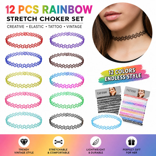 12pcs rainbow stretch choker - 12pcs,