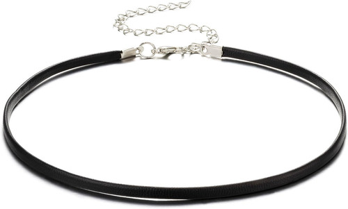 Black leather choker necklace - leather,